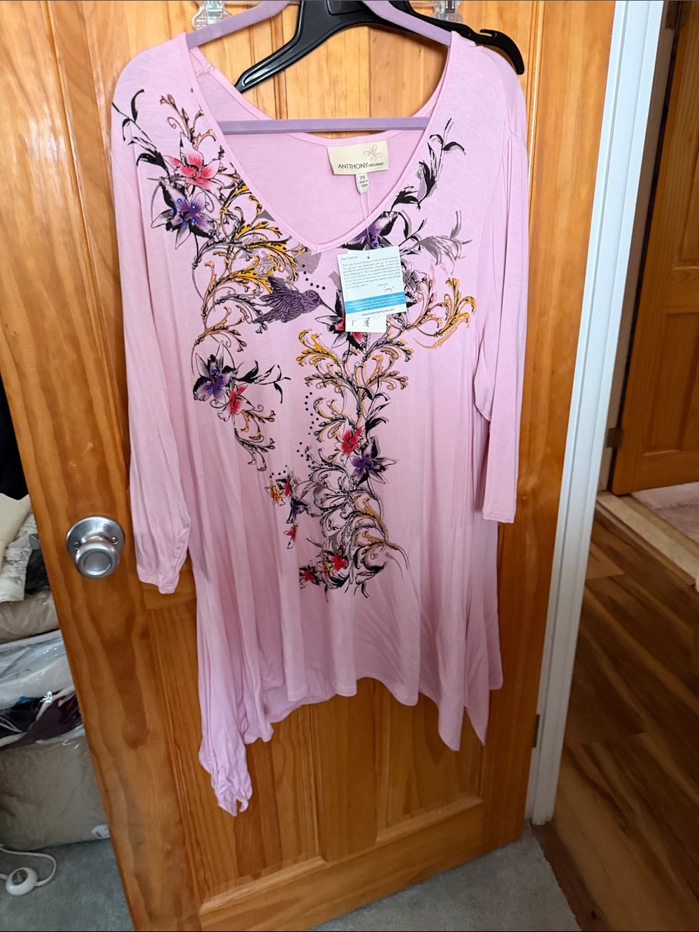 Antthony Light Pink Floral Vine V-Neck Tunic with Multicolor Accents